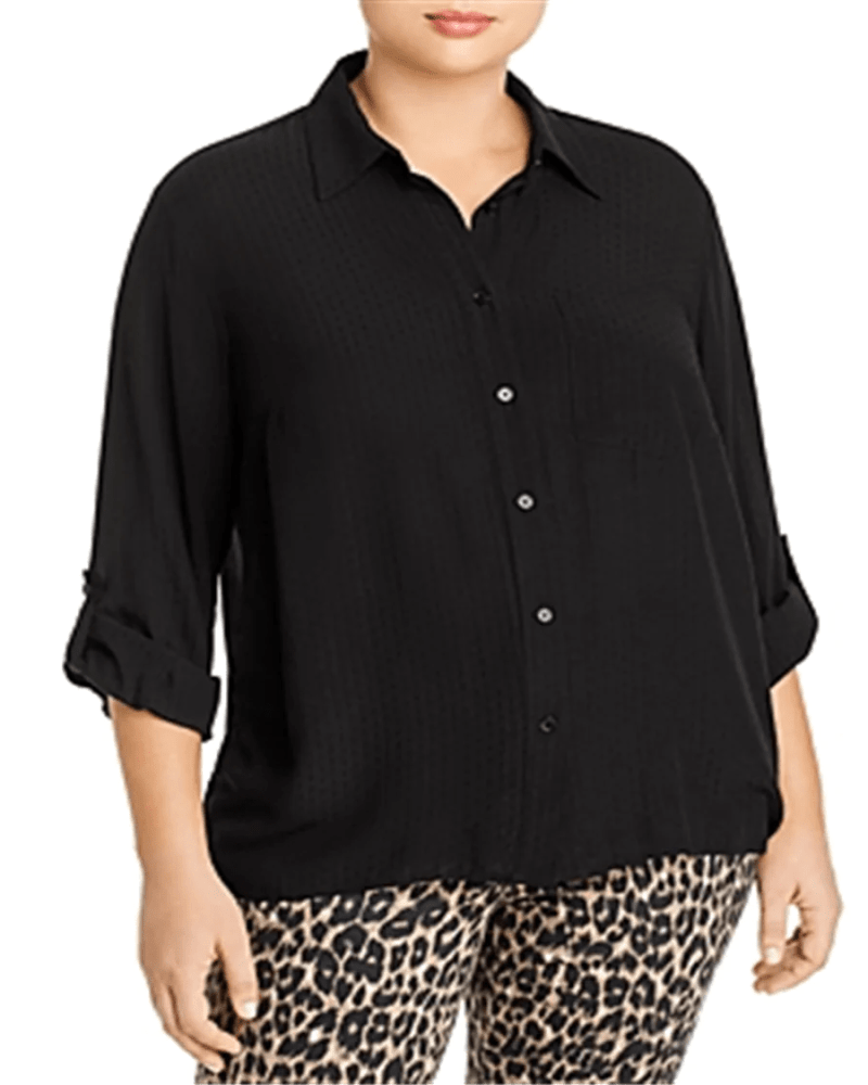 Michael Kors Women s Plus Dobby Collared Hi Low Button Down Top Black